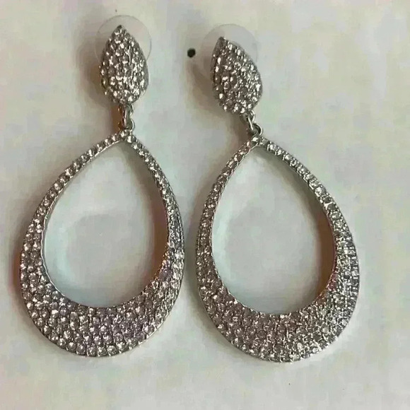 INC new Silver Tone Pave Drop Earrings - Picture 2 of 8